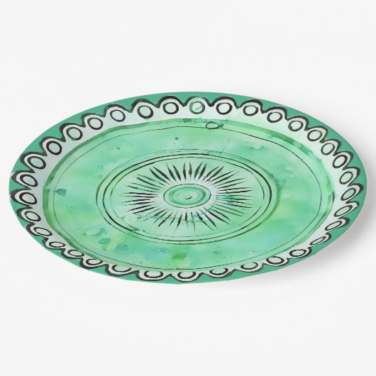 China für antike grüne Imitate Pappteller (Schrägansicht)