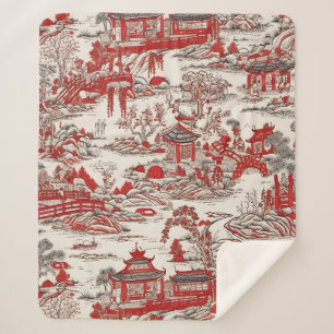 China Garden Tee House Chinoiserie - Red and White Sherpadecke