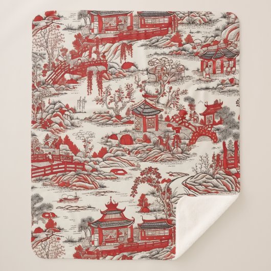 China Garden Tee House Chinoiserie - Red and White Sherpadecke (Vorderseite)