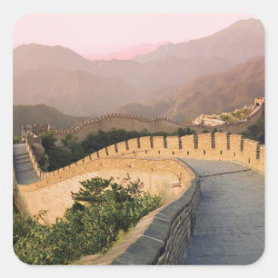 China, Huairou Landkreis, Sonnenuntergang über dem Quadratischer Aufkleber