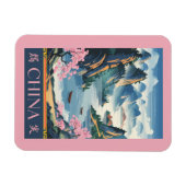China Illustration Pink Travel Art Vintage Magnet (Horizontal)