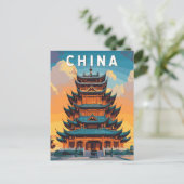 China Illustration Travel Art Vintag Postkarte (Stehend Vorderseite)