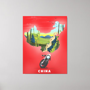 China illustrierte Reisekarte Poster Leinwanddruck