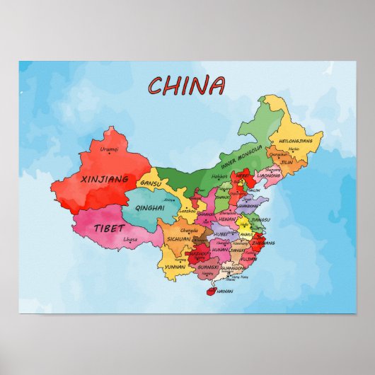 China Karte Aquarellbilder Poster (Vorne)