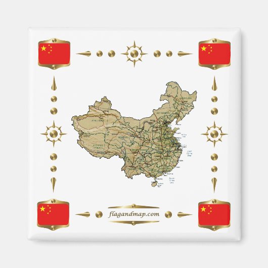 China Karte + Flags Magnet (Vorne)