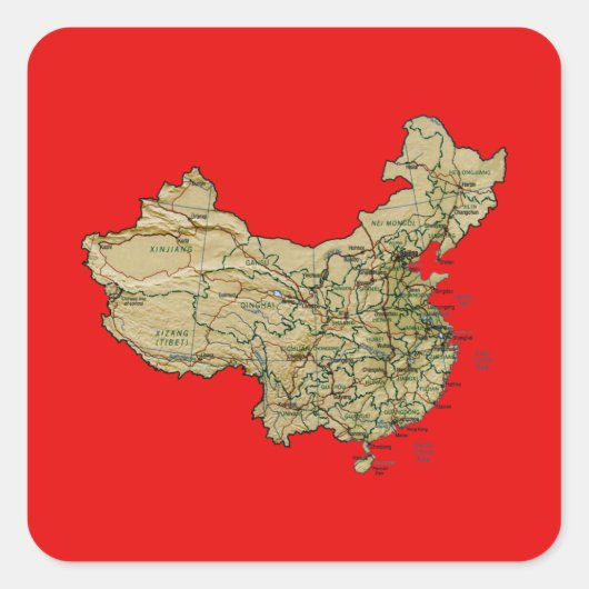 China-Karten-Aufkleber Quadratischer Aufkleber (Vorderseite)