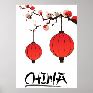 China-Laternen Reiseplakat-Druck. Poster