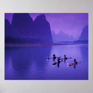 China, Li River. Cormorant fishermen. Poster