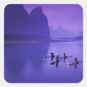 China, Li River. Kormorane Fischer. Quadratischer Aufkleber