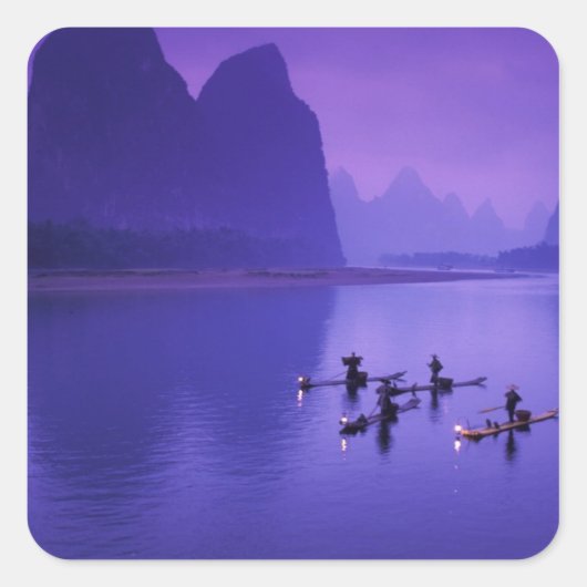 China, Li River. Kormorane Fischer. Quadratischer Aufkleber (Vorderseite)