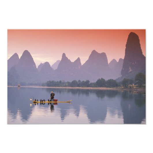 China, Li River. Single Kormoran Fischer. Fotodruck (Vorne)
