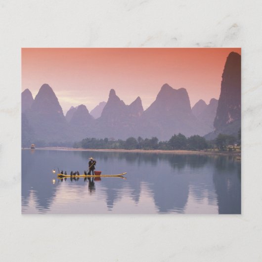 China, Li River. Single Kormoran Fischer. Postkarte (Vorderseite)