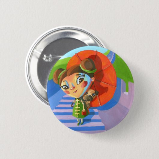 China-Mädchen mit Mops Button (Vorne & Hinten)