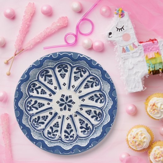 China mit blauen und weißen Imitaten aus dem Mitte Pappteller (Party)