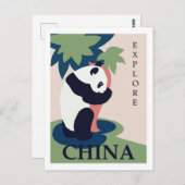China Panda Vintage Travel Poster Postkarte (Vorne/Hinten)