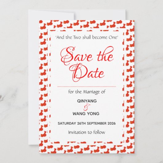 CHINA Patriotic Custom Wedding 婚 礼 Save The Date (Vorderseite)