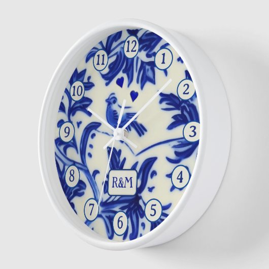 China Plate Painting - Singing Bird - Blue & Cream Uhr (Winkel)