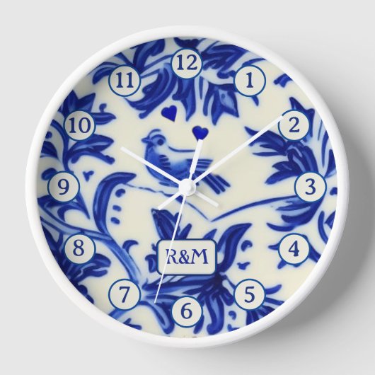 China Plate Painting - Singing Bird - Blue & Cream Uhr (Vorderseite)