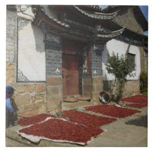 CHINA, Provinz Yunnan, Tianshengying. Trocknen Fliese