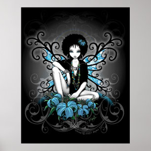China Retro Teal Lilly Afro Fae Poster