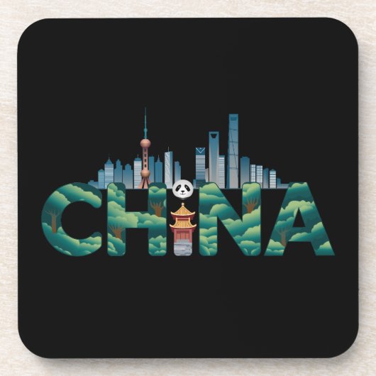 China Shanghai Temple Panda Getränkeuntersetzer (Vorderseite)