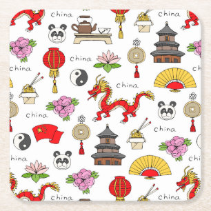 China-Symbolmuster Rechteckiger Pappuntersetzer
