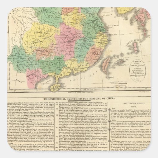 China und Japan Atlas Map Quadratischer Aufkleber (Vorderseite)