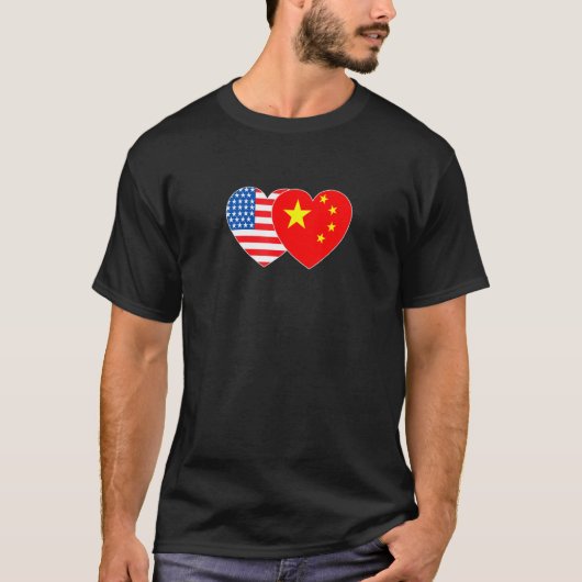 China und USA Flag Twin Heart für chinesisch-ameri T-Shirt (Vorderseite)