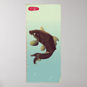 China Vintage Style Koi Karpfen Reiseplakat . Poster