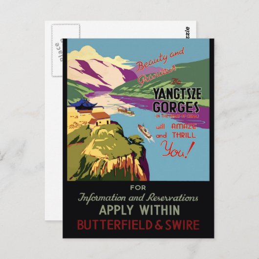 China Yangtsze Vintage Reiseplakat Postkarte (Vorne/Hinten)