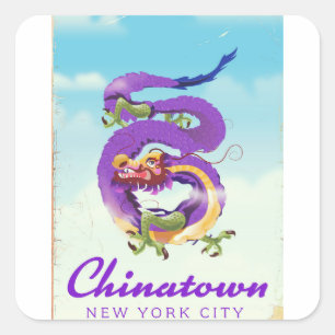 Chinatown New York City Vintage Poster Quadratischer Aufkleber