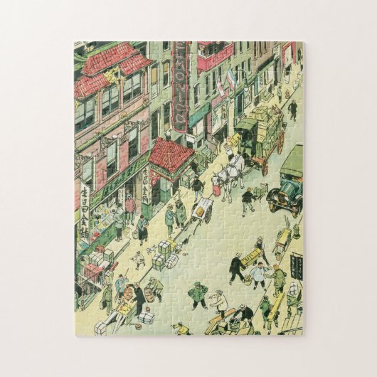 Chinatown NY Manhattan Street Szene Tony Sarg Puzzle (Vertikal)