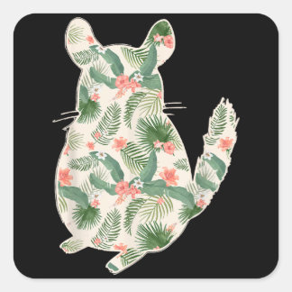 Chinchilla Flower Girl Print Floral Hawaiian Women Quadratischer Aufkleber