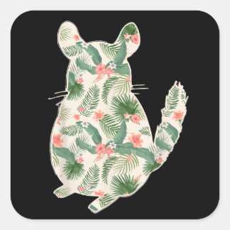 Chinchilla Flower Girl Print Floral Hawaiian Women Quadratischer Aufkleber