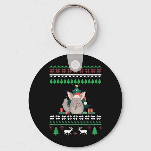 Chinchilla Funny Pet Ugge Weihnachtskurat Schlüsselanhänger (Vorderseite)