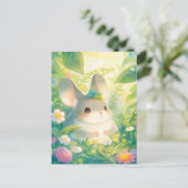 Chinchilla mit blauer Blumenkrone im sonnigen Gart Postkarte (Stehend Vorderseite)