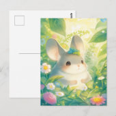 Chinchilla mit blauer Blumenkrone im sonnigen Gart Postkarte (Vorne/Hinten)