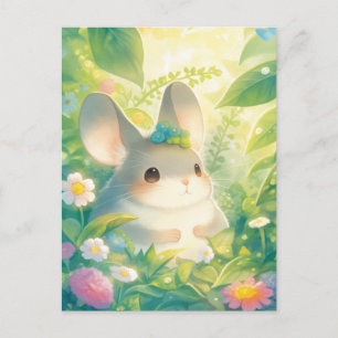 Chinchilla mit blauer Blumenkrone im sonnigen Gart Postkarte