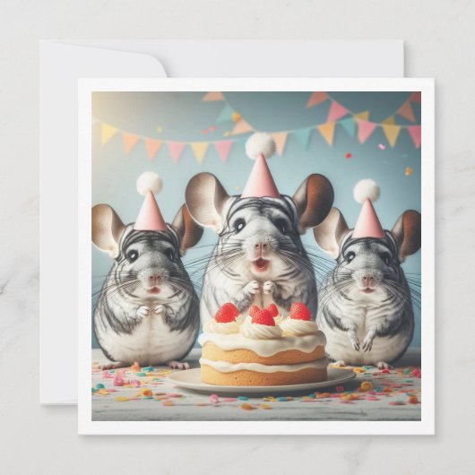 Chinchillas essen Kuchen Geburtstagseinladung Einladung (Vorderseite)