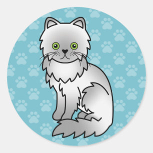Chincilla Gray Persian Cat Cartoon Zeichnend auf B Runder Aufkleber