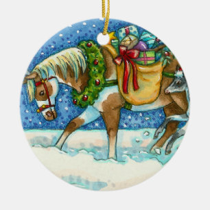 CHINCOTEAGUE CHRISTMAS PONIES, SCHLACHGELLEN & SPI KERAMIK ORNAMENT
