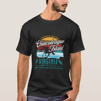 Chincoteague Island Virginia Wild Ponies Retro Sun T-Shirt