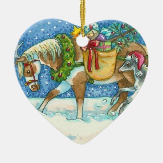 CHINCOTEAGUE PONIES CHRISTMAS HORSES UNTERZEICHNET KERAMIK ORNAMENT (Vorne)