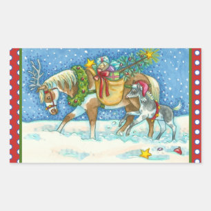 CHINCOTEAGUE-PONYS & WEIHNACHTSWÜNSCHE PFERDE-STIC RECHTECKIGER AUFKLEBER