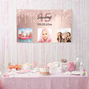 Chineanera Zoll Foto Rose Gold Rosa Glitzer Banner