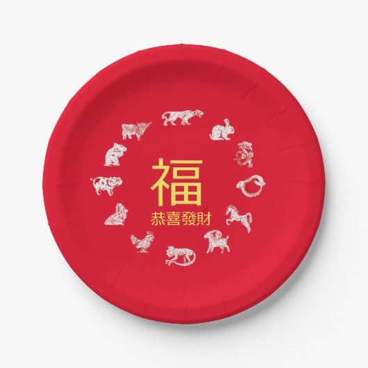 Chinese Animal Zodiac Lunar New Year Paper Plates Pappteller (Vorderseite)