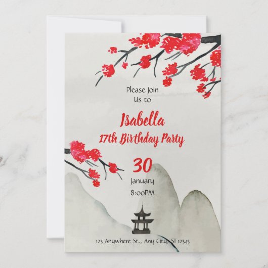 Chinese Birthday Invitation template New year invi Einladung (Vorderseite)