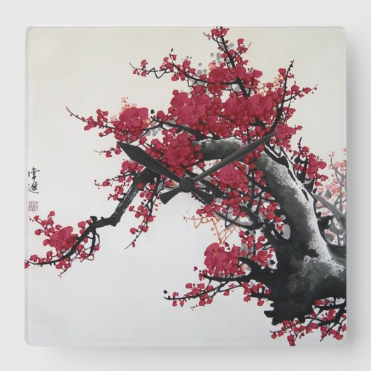 Chinese Cherry Blossom Quadratische Wanduhr (Vorderseite)