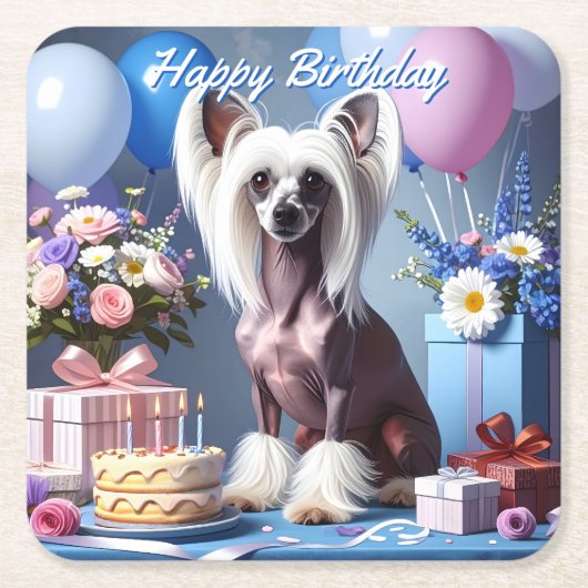 Chinese Crested Birthday Rechteckiger Pappuntersetzer (Vorderseite)