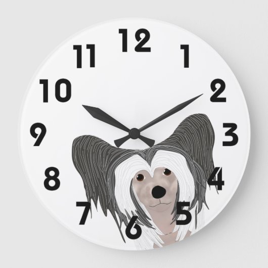 Chinese Crested Dog Clock Große Wanduhr (Vorderseite)